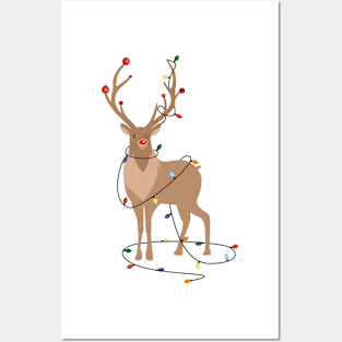 Rudolph Red Nosed Reindeer happy with his Favorite Christmas Lights Posters and Art